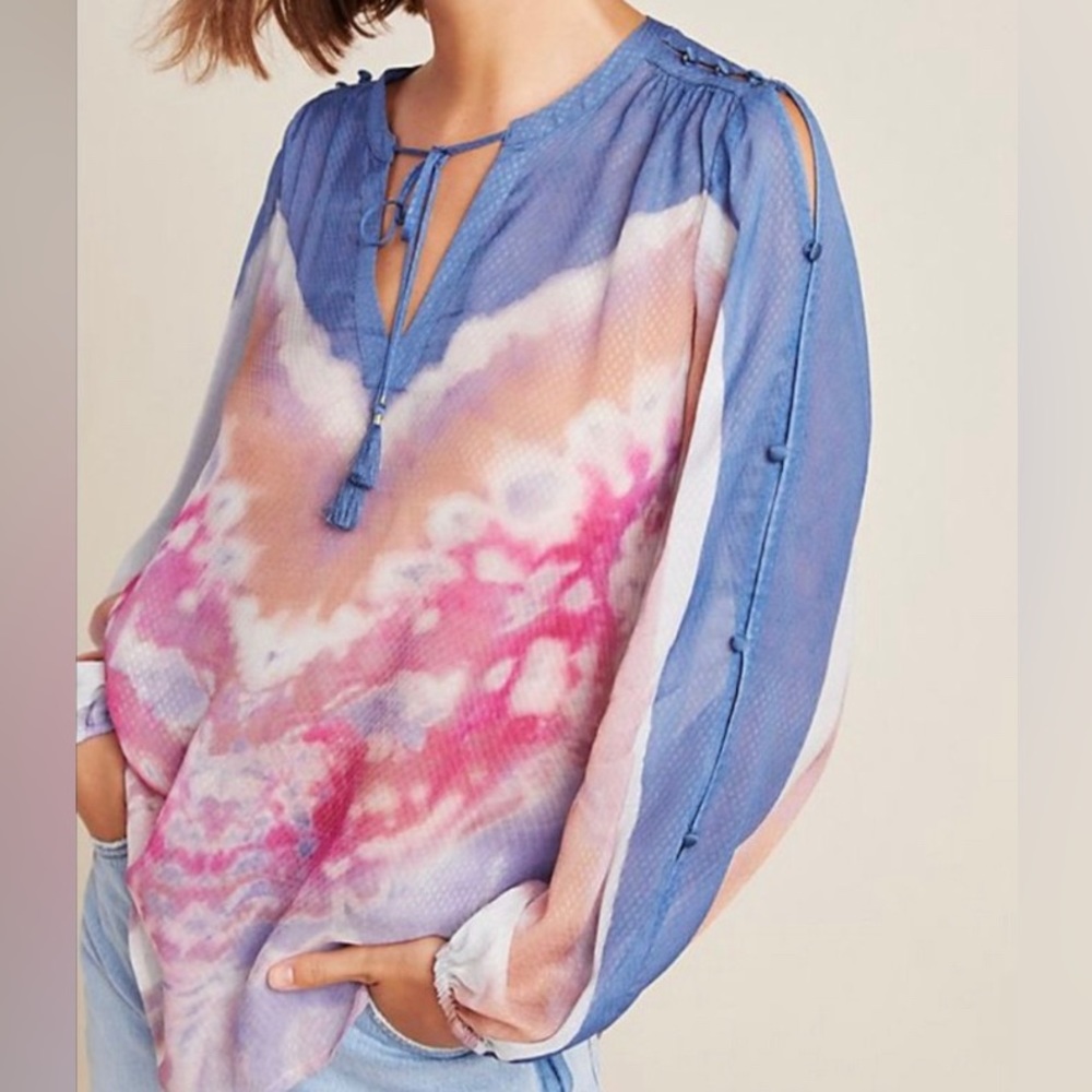 Anthropologie Reed Tie-Dye Peasant Blouse